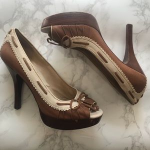 Michael Kors Leather Peep Toe Heels.